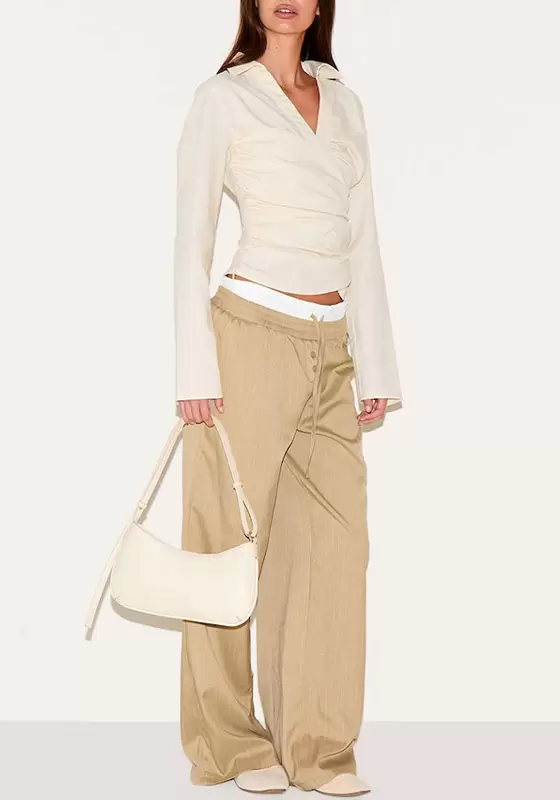 Linen Blend Fitted Wrap Detail Shirt