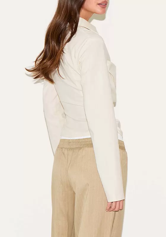 Linen Blend Fitted Wrap Detail Shirt