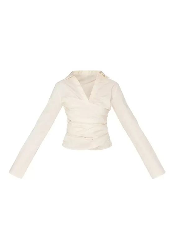Linen Blend Fitted Wrap Detail Shirt