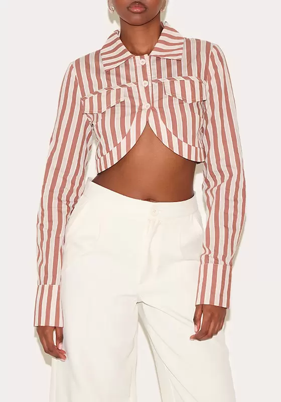 Striped Curved Hem Cropped Shirt