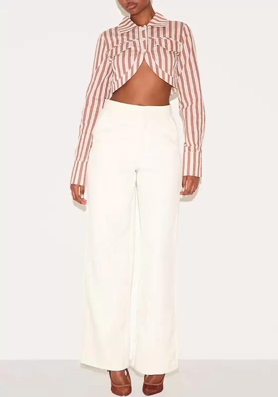 Striped Curved Hem Cropped Shirt