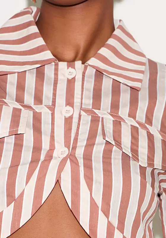 Striped Curved Hem Cropped Shirt