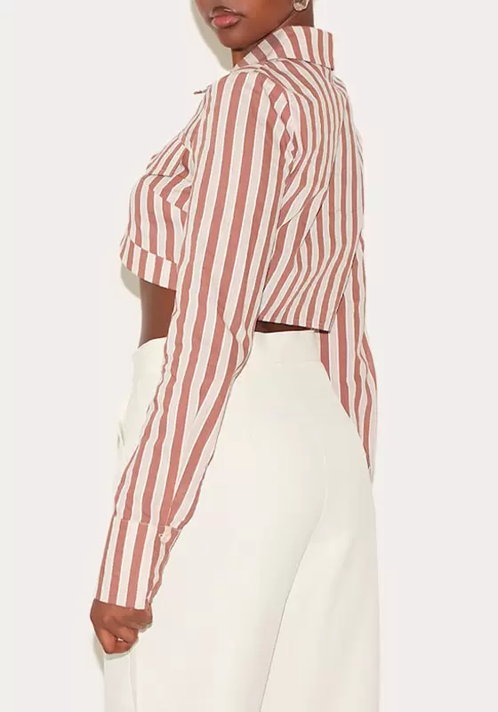 Striped Curved Hem Cropped Shirt