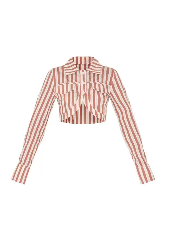 Striped Curved Hem Cropped Shirt