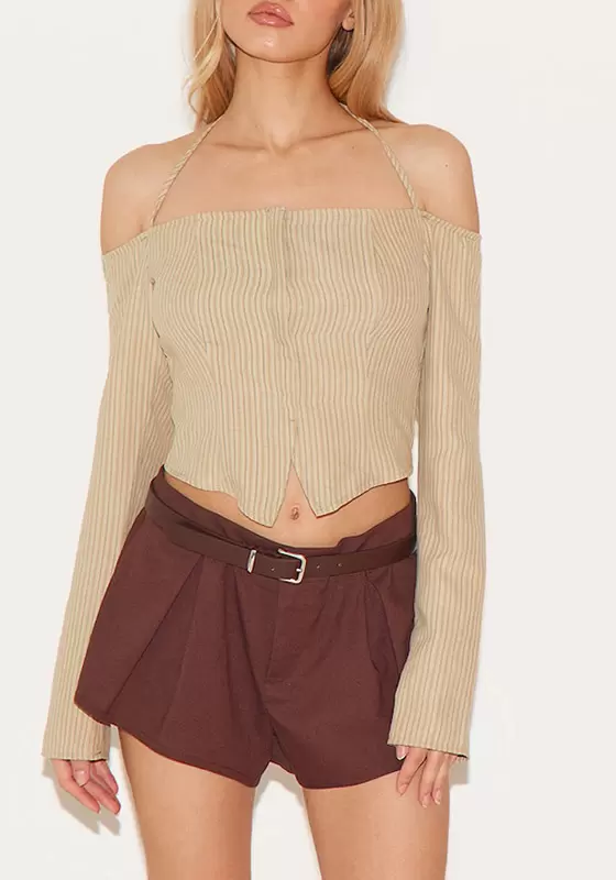 Striped Halter Lace Up Crop Shirt
