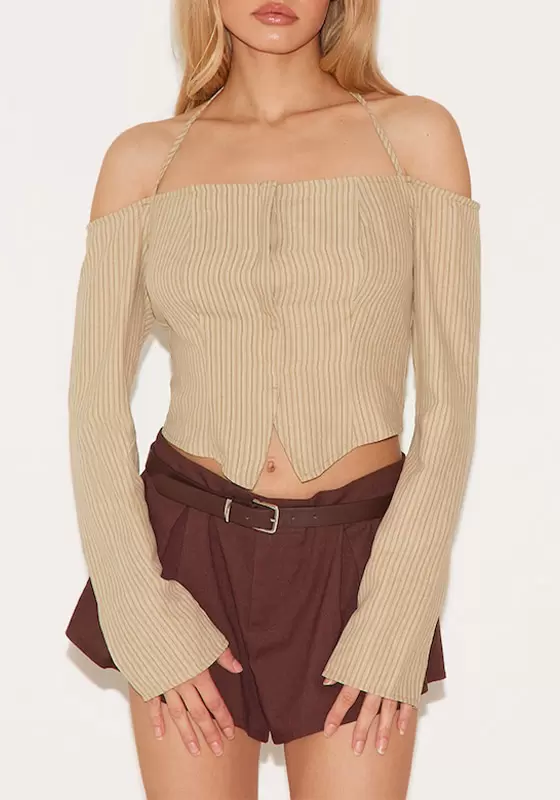Striped Halter Lace Up Crop Shirt