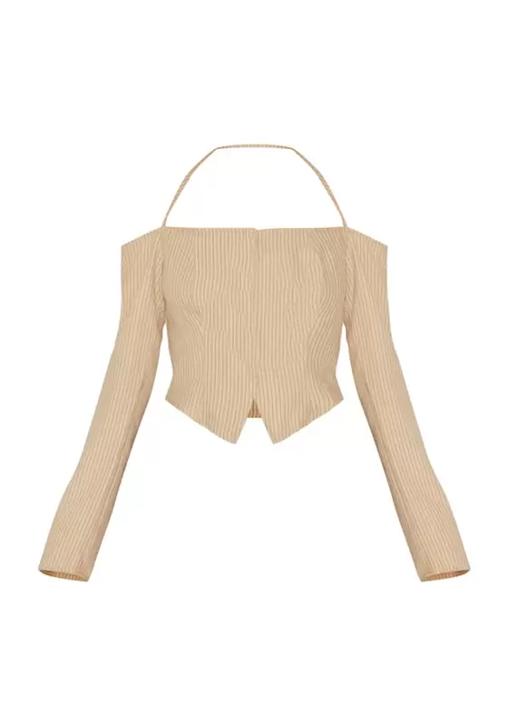 Striped Halter Lace Up Crop Shirt