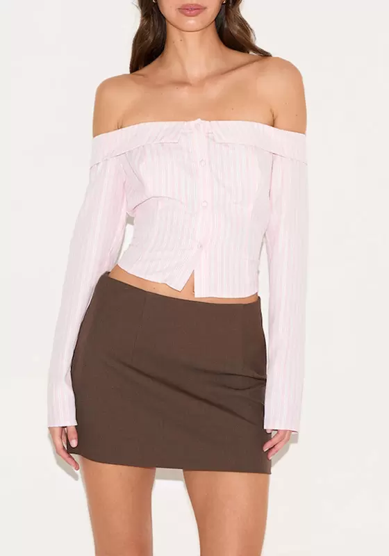 Striped Off Shoulder Single Breasted Shirt