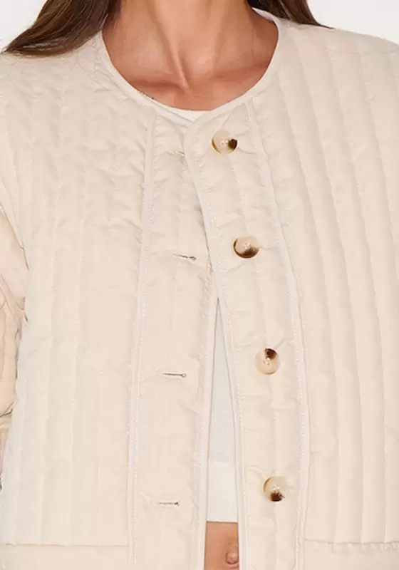 Button Up Round Neck Quilted Jacket