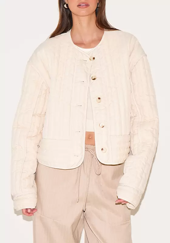 Button Up Round Neck Quilted Jacket