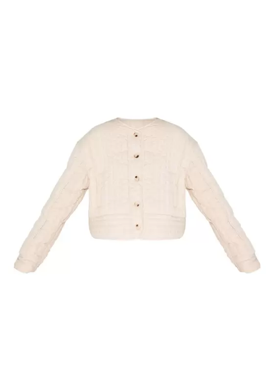 Button Up Round Neck Quilted Jacket