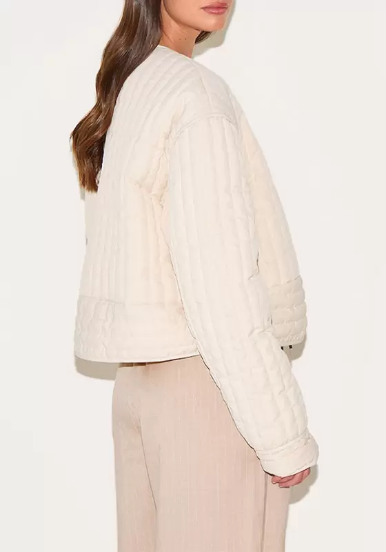 Button Up Round Neck Quilted Jacket