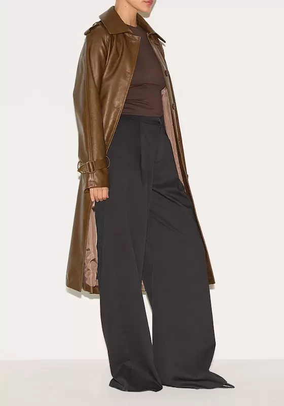 Mid Length Faux Leather Trench Coat