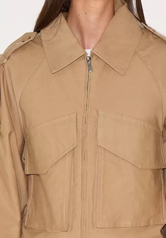 Trench Detail Cropped Zip Up Jacket
