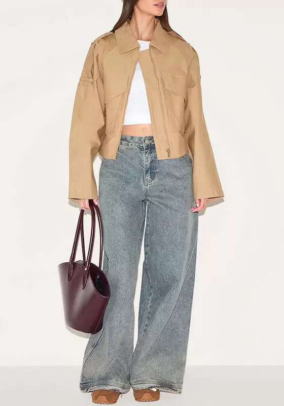 Trench Detail Cropped Zip Up Jacket