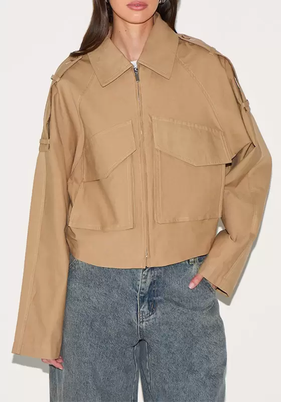 Trench Detail Cropped Zip Up Jacket