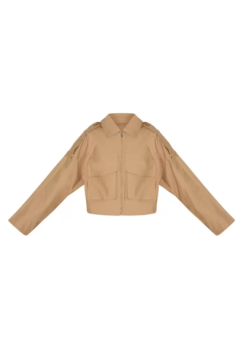 Trench Detail Cropped Zip Up Jacket