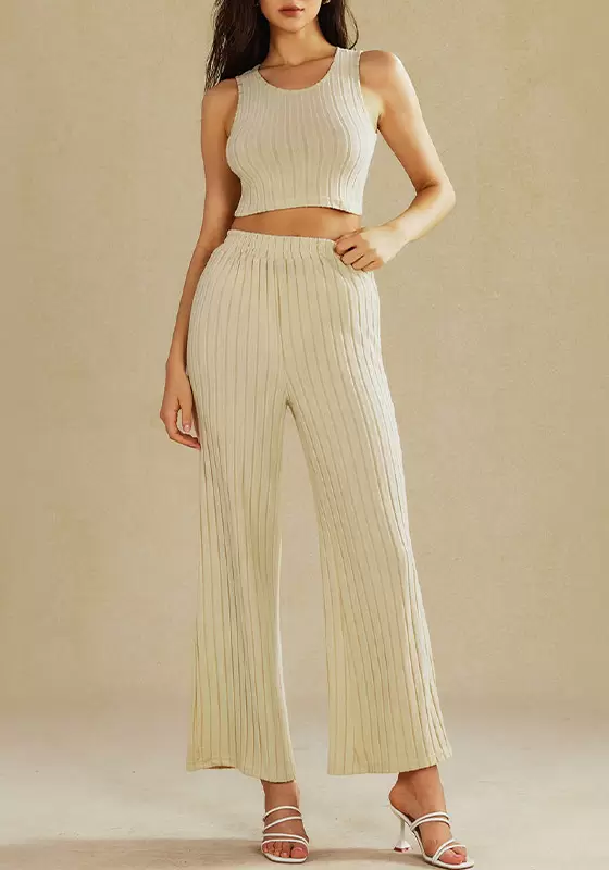 Basic Solid Knit Tank Top And High Waist Pants Set