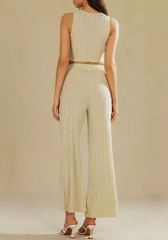 Basic Solid Knit Tank Top And High Waist Pants Set