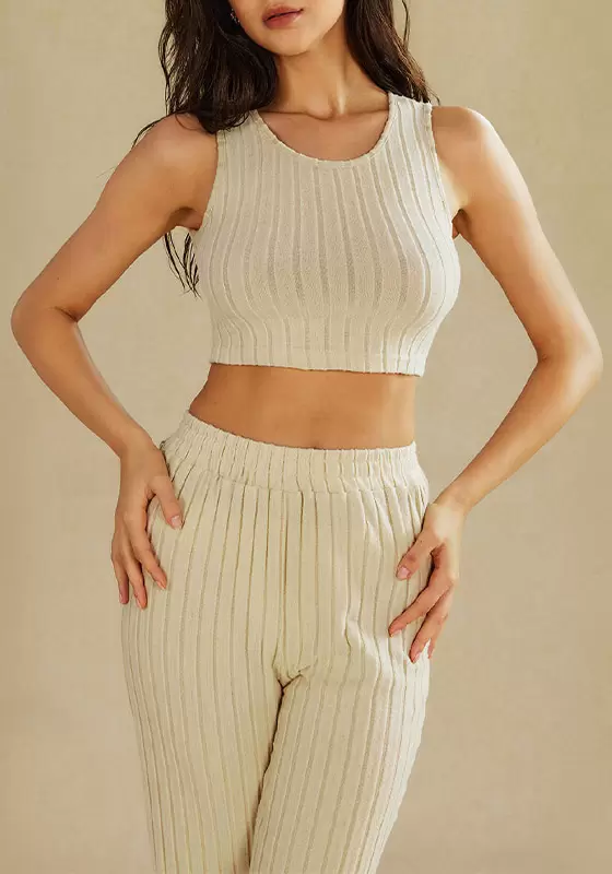 Basic Solid Knit Tank Top And High Waist Pants Set