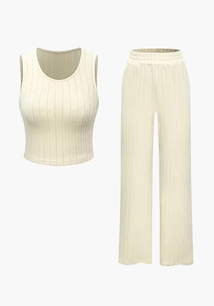 Basic Solid Knit Tank Top And High Waist Pants Set