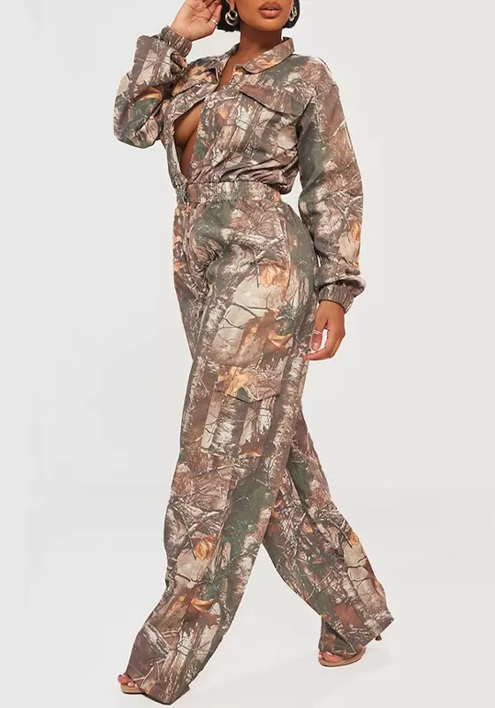 Camo Printed Elasticated Waist Jumpsuit