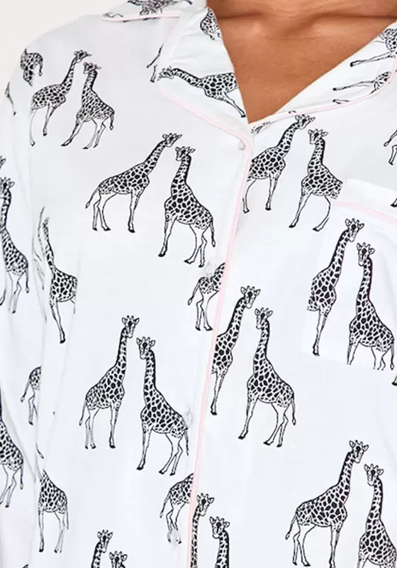 Giraffe Print Jersey Piping Long Sleepwear Set
