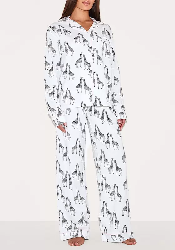 Giraffe Print Jersey Piping Long Sleepwear Set