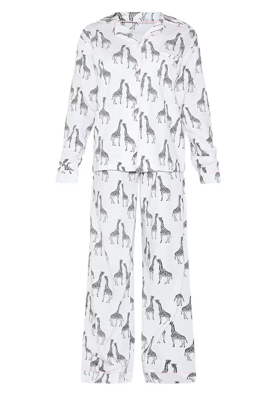 Giraffe Print Jersey Piping Long Sleepwear Set