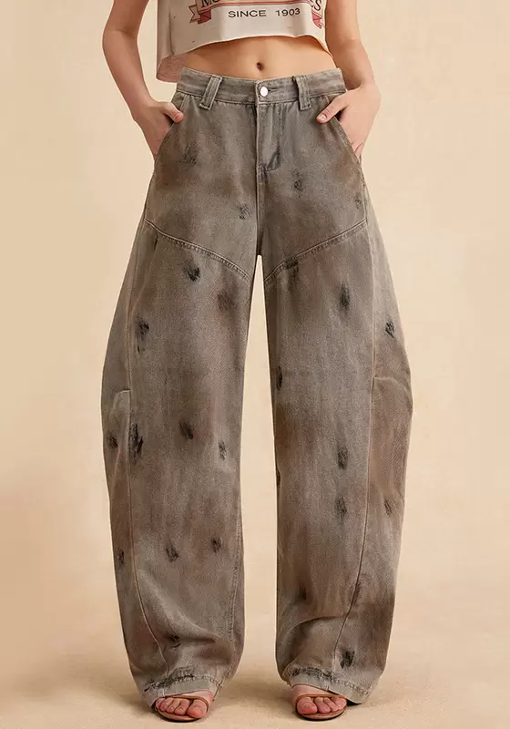 Dirty Denim Wide Leg Barrel Jeans