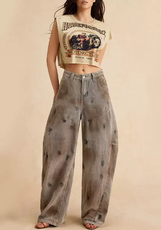 Dirty Denim Wide Leg Barrel Jeans