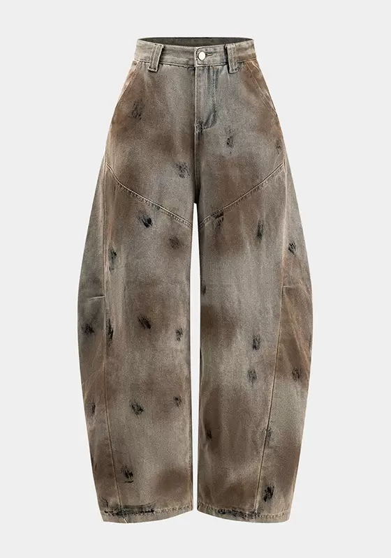 Dirty Denim Wide Leg Barrel Jeans