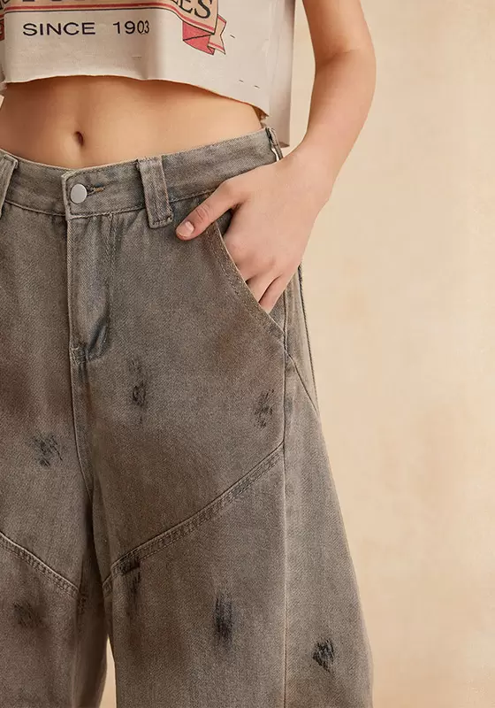 Dirty Denim Wide Leg Barrel Jeans