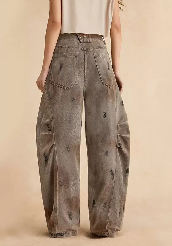 Dirty Denim Wide Leg Barrel Jeans