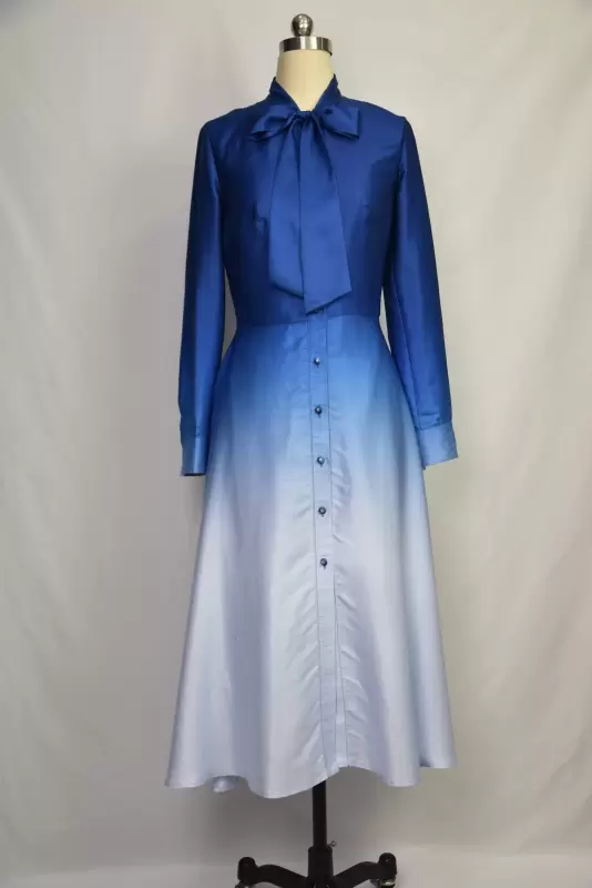 Bow Ombre Button Front Midi Dress