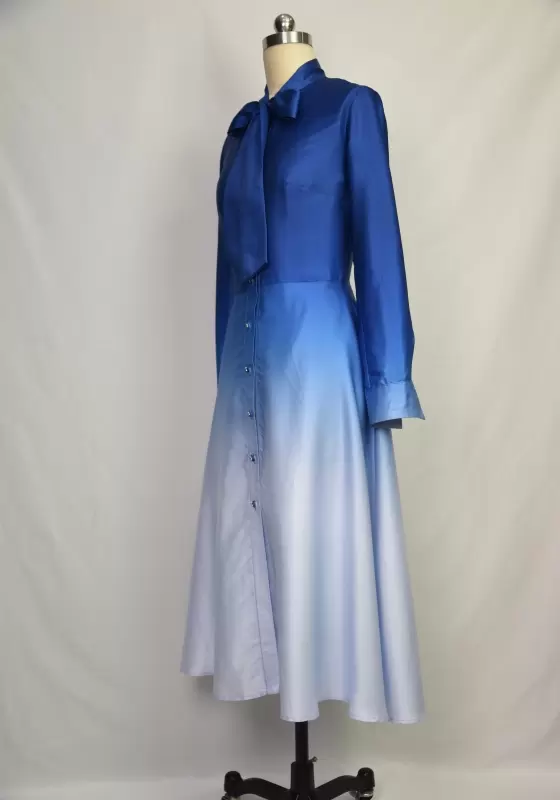 Bow Ombre Button Front Midi Dress