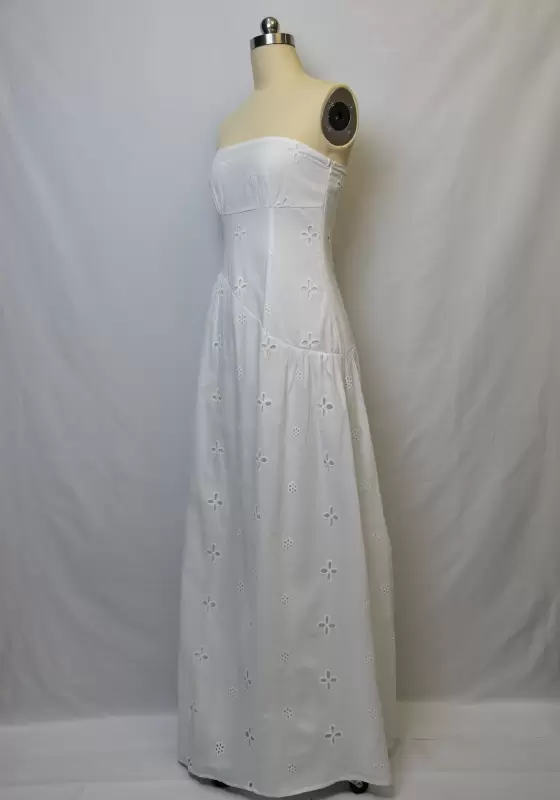 Strapless Eyelet Embroidered Maxi Dress