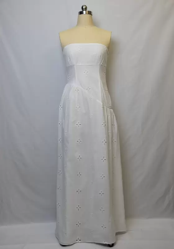 Strapless Eyelet Embroidered Maxi Dress