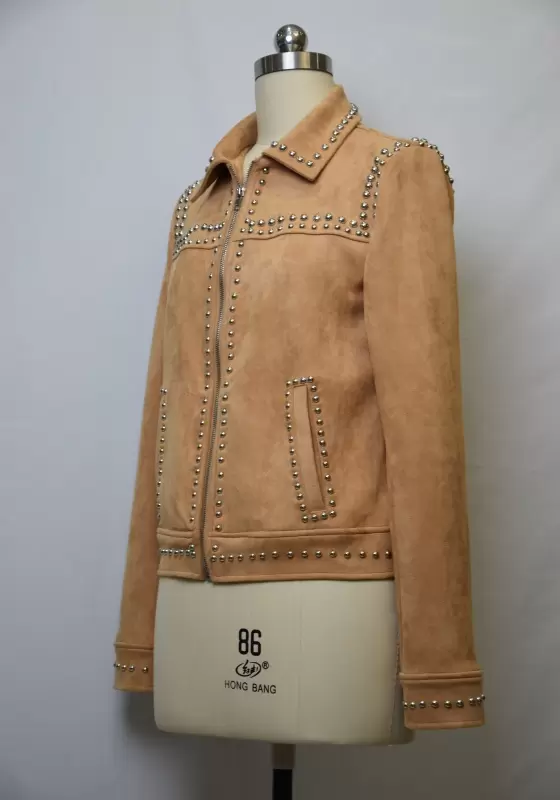 Studded Suede Lapel Pocket Jacket