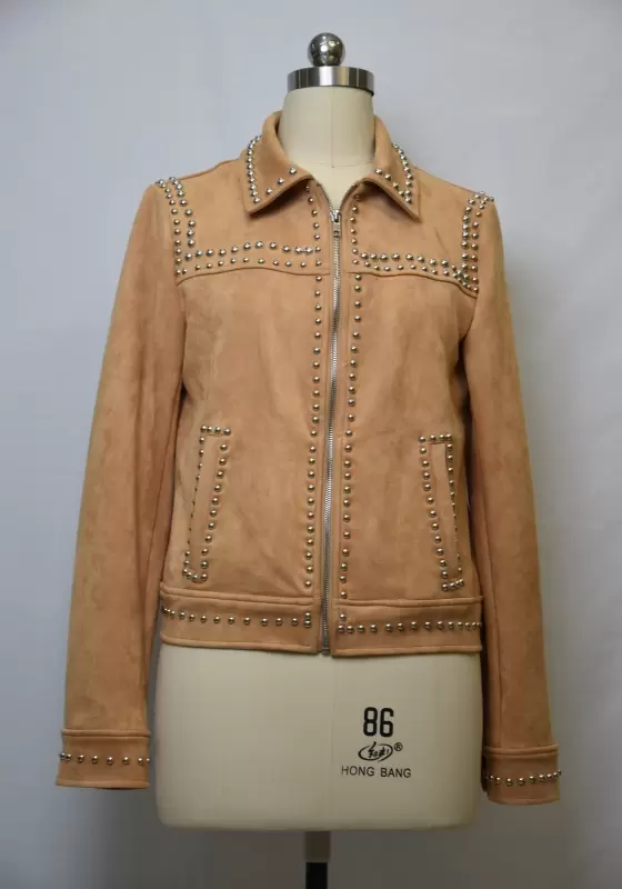 Studded Suede Lapel Pocket Jacket