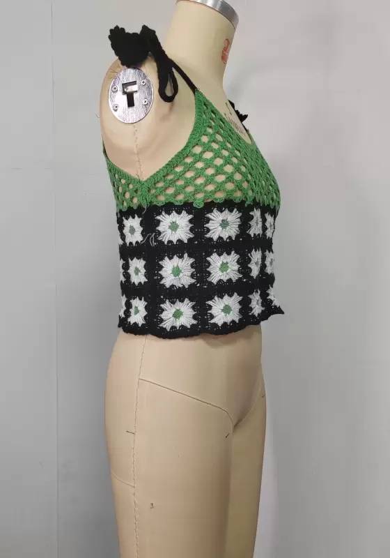 Crochet Flower Pattern Lace Up Top
