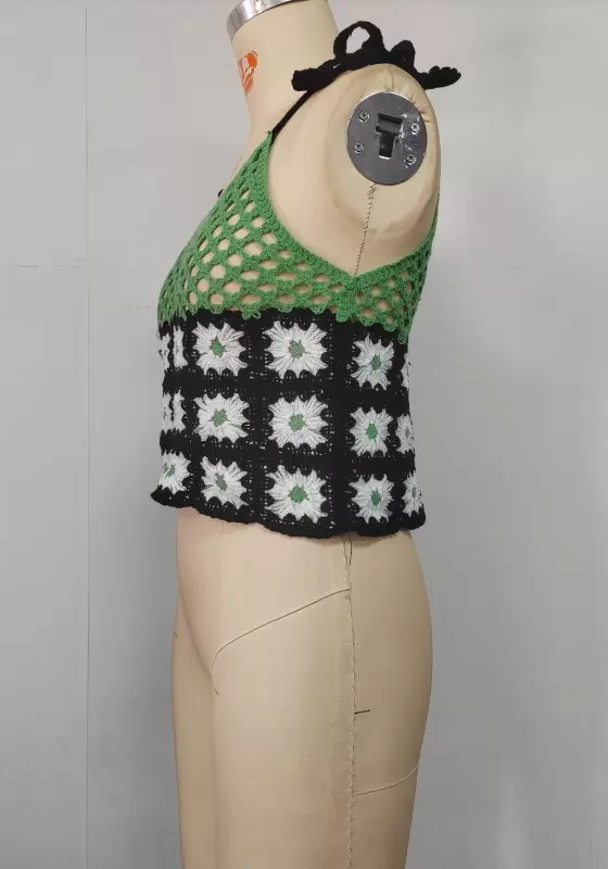 Crochet Flower Pattern Lace Up Top