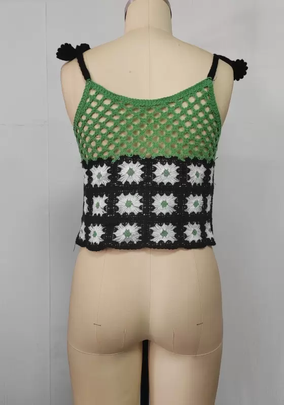 Crochet Flower Pattern Lace Up Top