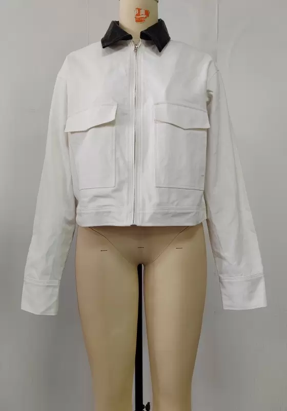 Lapel Pocket Zipper Cropped Jacket