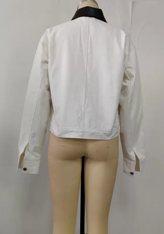 Lapel Pocket Zipper Cropped Jacket