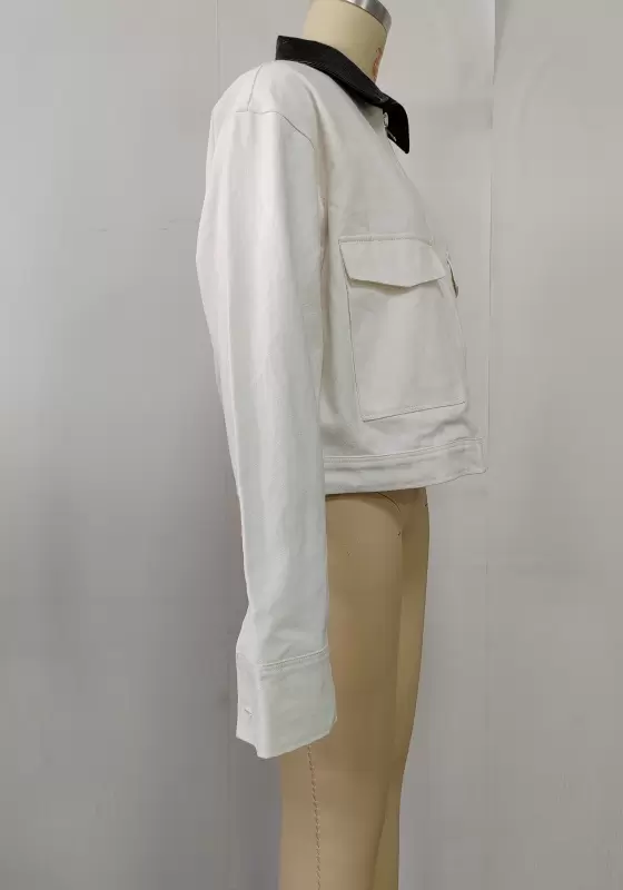 Lapel Pocket Zipper Cropped Jacket