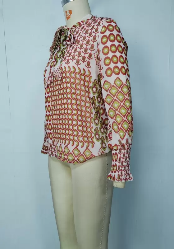 Retro Print Lace Up Top