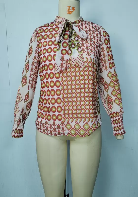 Retro Print Lace Up Top