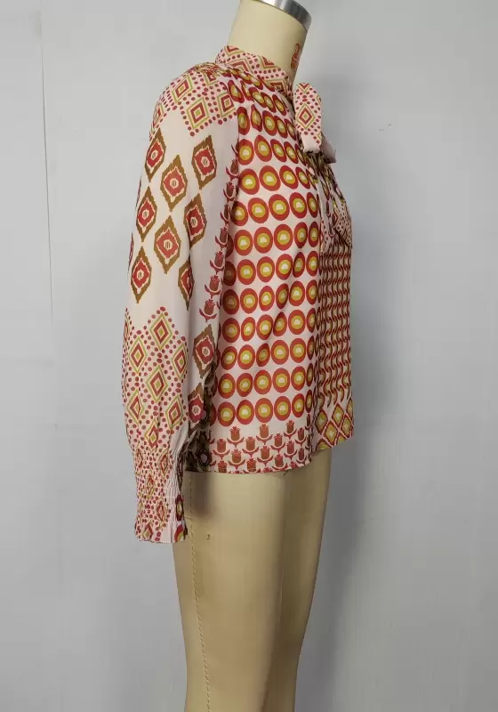 Retro Print Lace Up Top