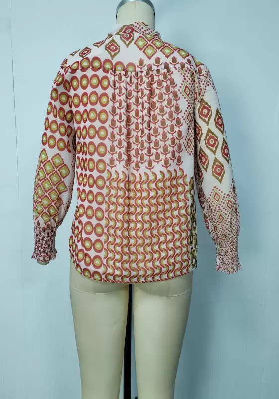 Retro Print Lace Up Top